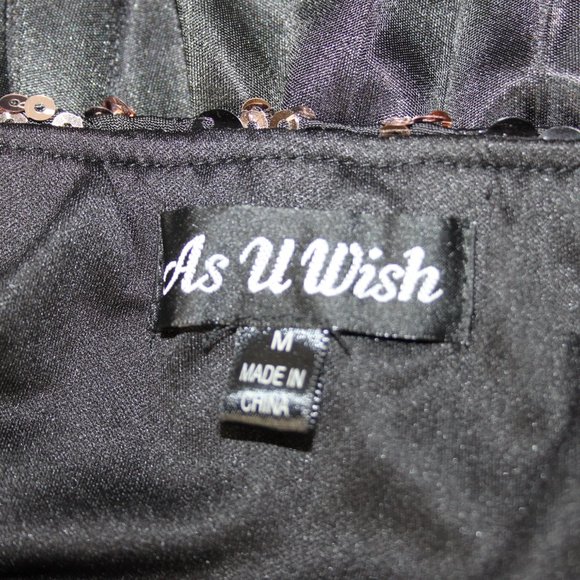 AS U WISH SEQUIN PLEATED MINI DRESS SZ M JRS BLACK GOLD BELT PARTY COCKTAIL PROM - Picture 10 of 14